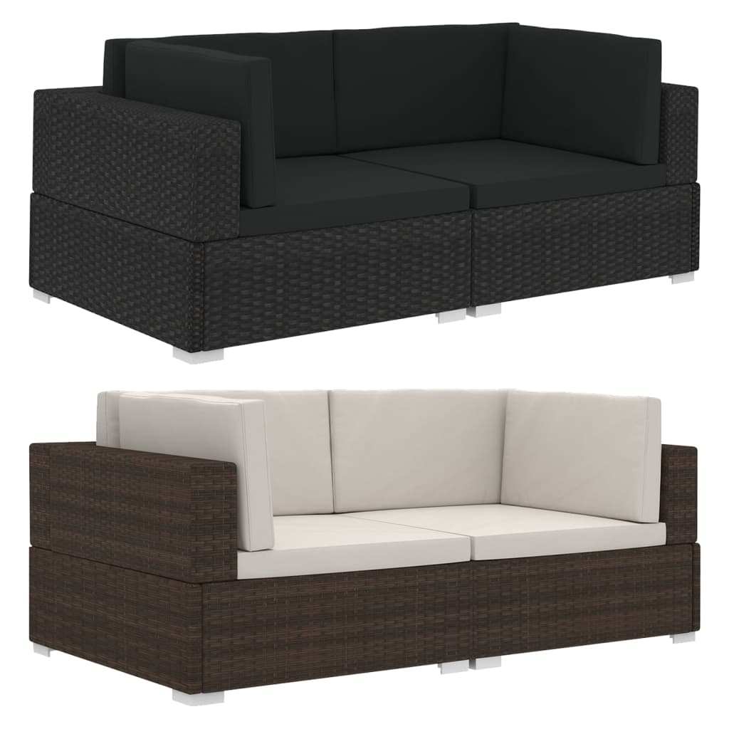 vidaXL 2 Seater Sofa Couch with Cushions Patio Wicker Love Seat PE Rattan