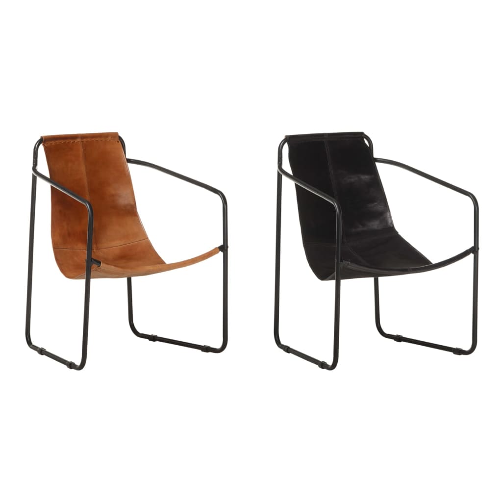 vidaXL Armchair Accent Chair with Iron Frame for Living Room Real Leather