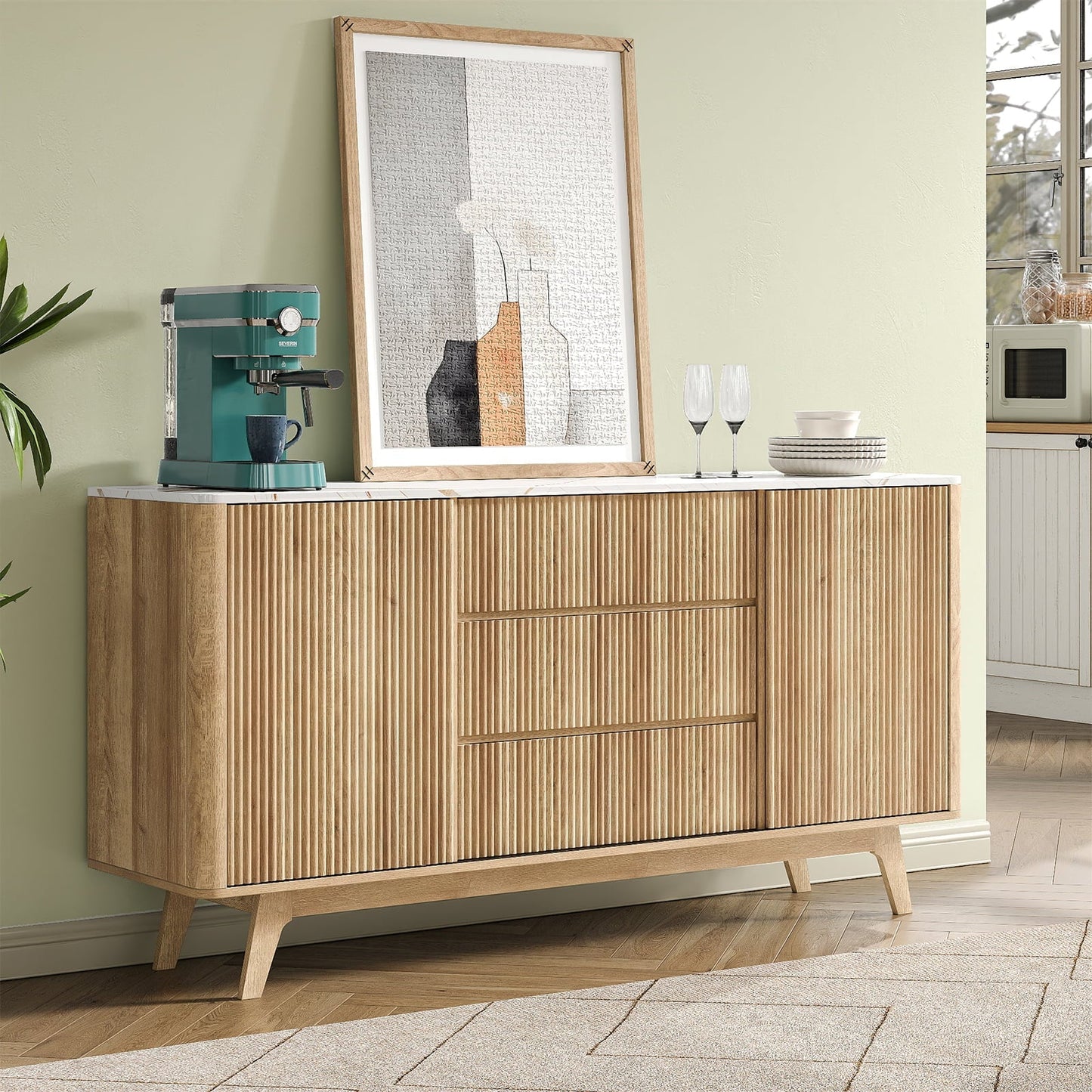 Vektaya US-TS001 62" W Fluted Buffet Cabinet